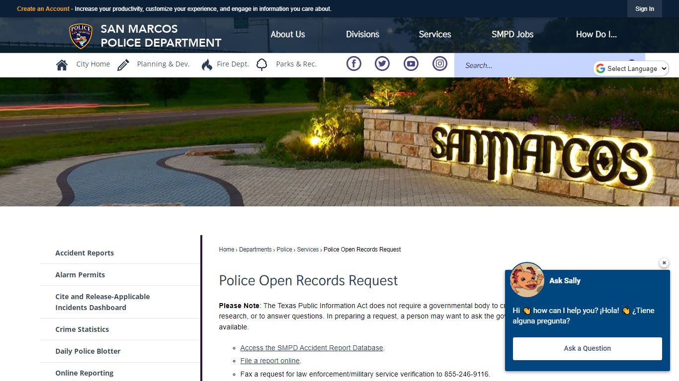 Police Open Records Request | City of San Marcos, TX