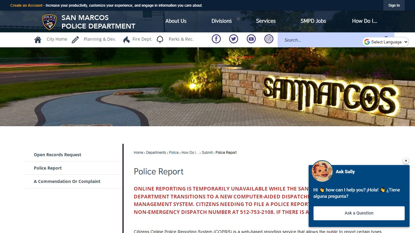 Police Report | City of San Marcos, TX